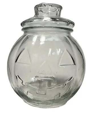 Vintage Pumpkin Glass Jar Jack-O-Lantern Halloween Cookie Storage Canister 7” • $20