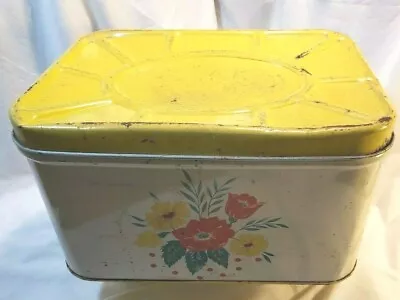 Bread Box  Vintage Primitive Cottage Metal Tin Yellow & White Retro Flowers • $24.99