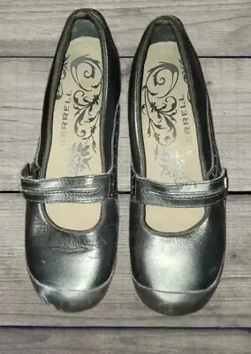 Merrell Plaza Bandeau Mary Jane Mocs Womens Size 9 Black Leather Wedge Slip-Ons • $24.99