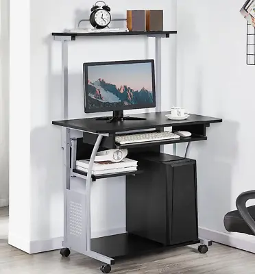 Black Mobile Computer Tower Desk Printer Cart Laptop Table Top Shelf Home Office • $119.97