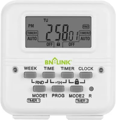BN-LINK 7 Day Heavy Duty Digital Independent Programmable Timer Dual Two Outlet  • $13.99