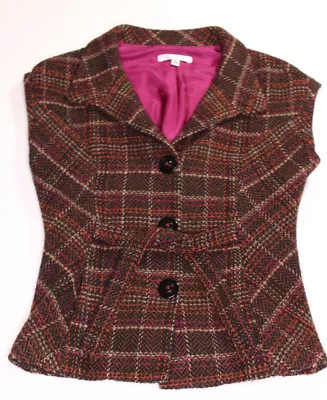 CAbi Womens Cinch It Up Style 691 Multicolor Vest Button Up Belt Lined Medium • $19.99