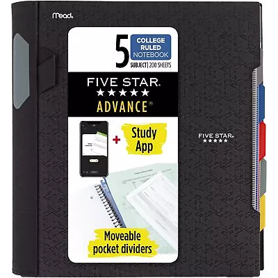 Five Star Advance Spiral Notebook Plus Study App 5 Subject College Ruled 8 12 X • $17