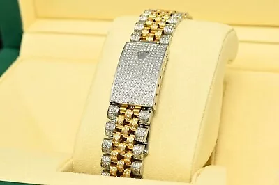 9 Ct Round Simulated Diamond Men's Link Bracelet 925 Silver Two Tone Gold Plated • $385.69