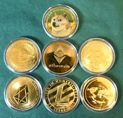 Original Cryptocurrency Coins And Sticker Collection 7 Coins And 47 Stickers • $94.03