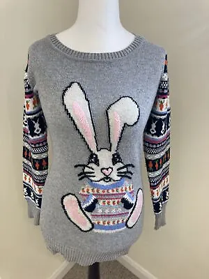 H! Henry Holland Long Grey Alpaca Blend Jumper With Rabbit Carrot Design Size 6 • £15