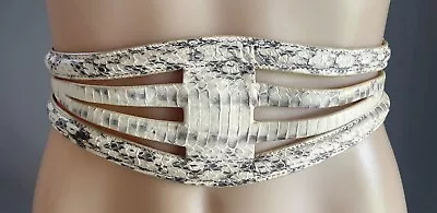 WITCHERY Off White/Grey Leather Belt Size S/M Snakeskin Statement Belt Stunning! • $89.99