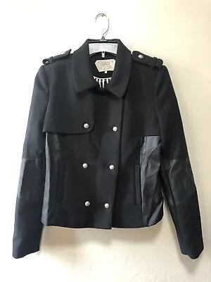 ZARA TRAFALUC Women L Military Blazer Faux Leather Trim Jacket Coat Blogger Fave • $89.99