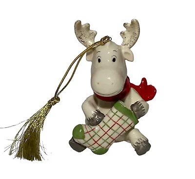 $69.95 • Buy LENOX Christmas Moose Red Scarf Holding Stocking Tree Ornament With Box