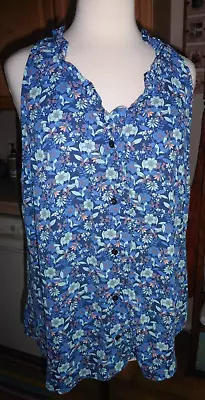 Cabi Xl Sleeveless Navy/blue/pink Polyester Blouse Button Up • $14.99