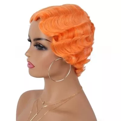 Womens Retro Short Finger Wave Curly Wavy Pinup Wigs Halloween Cosplay Wig • $15.78