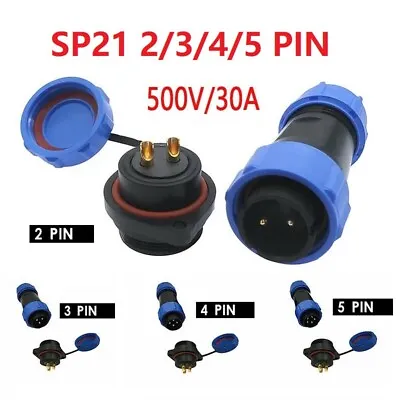 2-5Pin SP21 Bulkhead IP68 Waterproof Plug Socket Terminal Blocks Cable Connector • £9.07