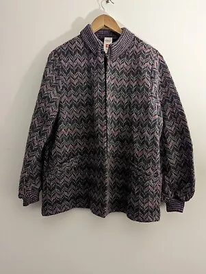 St Michael Vintage M&S Cardigan Purple Chevron UK 16 Wool Mix 80s 90s • £20