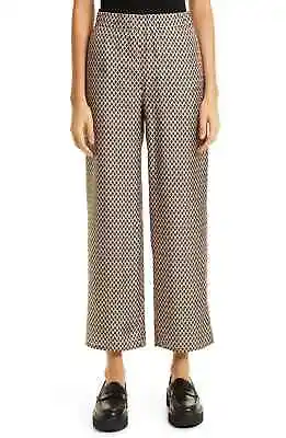 MAX MARA Leisure Wide Leg Silk Pants Kaki Tan Print Trousers MSRP $395 • $85