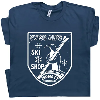 Penguin Skiing T Shirt Vintage Ski Swiss Alps Snowboard Cool Graphic Switzerland • $19.99