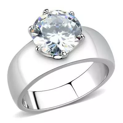 Wide Band Solitaire 8MM Round Cut Clear CZ Stainless Steel • $15.96