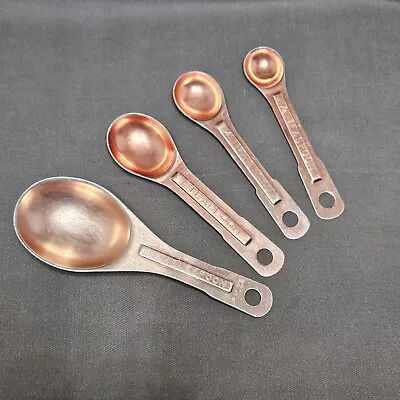 Vtg Rose Copper Aluminum Measuring Spoons Set 4 Made USA By U.S. ST’D NO RING • $12.87