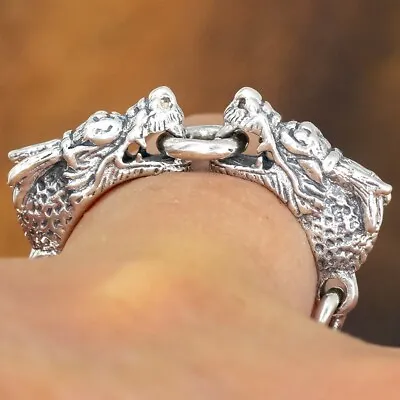 8g Double Dragon Art Snake Claw Biker Genuine 925 Sterling Silver Mens Ring 11 • $44.50