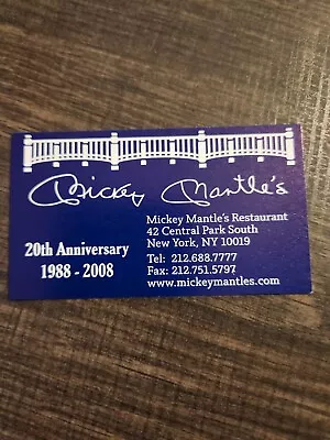 Mickey Mantle Restaurant And Sports Bar Nyc Business Card 20th Anniversary Card • $9.50