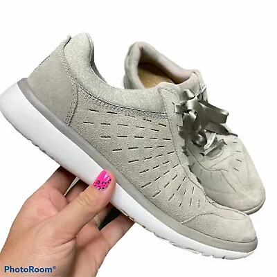 UGG Womens 7.5 Gray Suede Ribbon Lace Up Low Top EnerG Victoria Casual Sneakers • $4.99