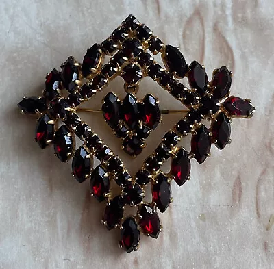 Huge Vintage Soviet Women's Jewelry Gilt Brass Pin Brooch Garnet Czech 1970 • $49.99