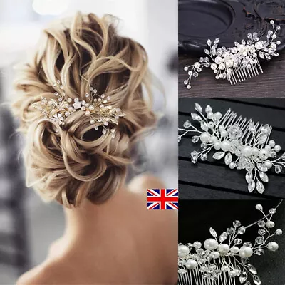 Silver Crystal Pearl Bride Hair Comb Handmade Headpiece Wedding Hair Accessories • £4.89