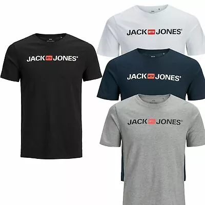 Mens T-Shirt Short Sleeve Jack & Jones Casual Crew Neck In Grey Black Colours • £6.99