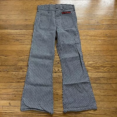 Vintage Sport King Flare Jeans 70s Deadstock Hickory Striped Bell Bottoms 30x29 • $75