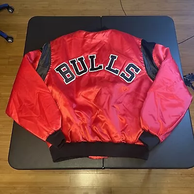 VTG 80s Chalkline Mens NBA Chicago Bulls Spellout Varsity Bomber Satin Jacket XL • $199.99