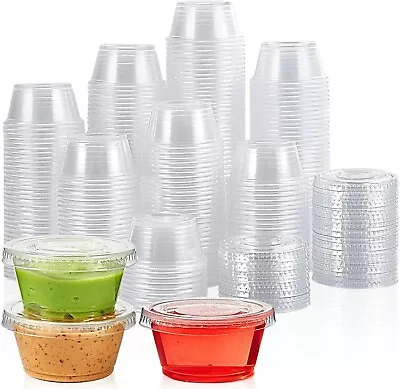 2 Oz Plastic Clear Disposable Portion Cups Sauce Souffle Cup With Lids BPA Free • $3.99