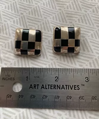 Vintage Mexican Taxco Onyx Cube Square Modernist Puffy  Sterling Silver Earrings • $24