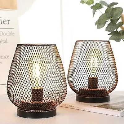 JHY DESIGN Set Of 2 Metal Cage Table Lamp Battery Powered • £22.99