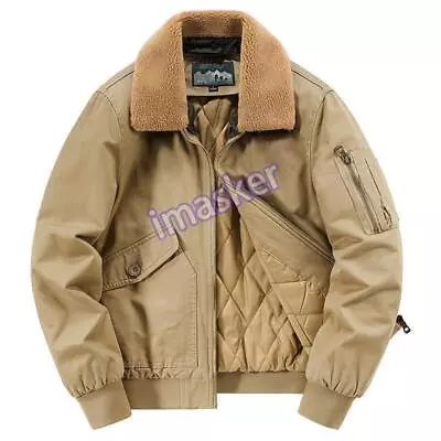  Mens Detachable Fur Collar Cotton Padded Coat Short Full Zip Cardigan Casual  • $48.99