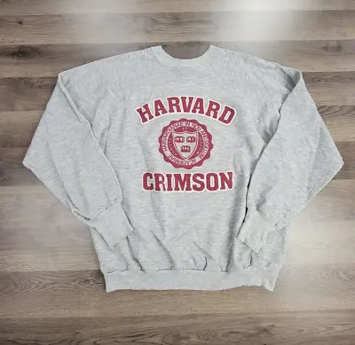 Vintage 80's Harvard University Sweatshirt Size XL Gray Crimson Crewneck College • $29.95