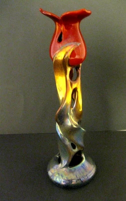 $40 • Buy Art Nouveau Zsolnay Hungary Iridescent Tulip Glass Vase/candle Holder 7.5  Tall