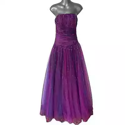 Vintage Prom Dress Quinceanera Purple Blue Pink Strapless Sequins Women's Size 8 • $162.99