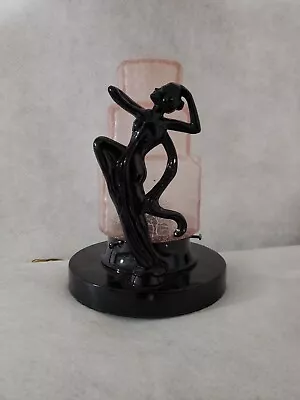 Vintage Sarsaparilla Dancing Nymph Art Deco Table Lamp W/ Pink Skyscraper Shade • $160