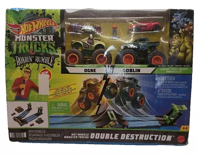 Hot Wheels Monster Trucks Roarin’ Rumble Playset Double Destruction Orge/ Goblin • $45.99