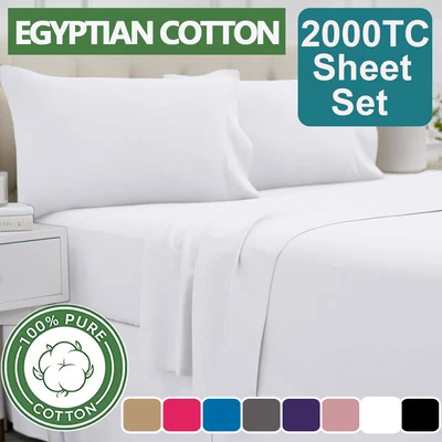$3.99 • Buy 2000TC Organic Cotton Sheet Set Flat&Fitted&Pillocase Single/Double/Queen/King