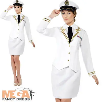 White Naval Officer Ladies Sailor Captain 40s Uniform Fancy Dress Adults Costume • £22.99