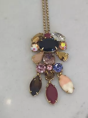 J.CREW Long Gold Tone Chain Necklace With Multi-Color Crystal Pendant 26 -28  • $23