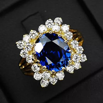 Stunning Royal Blue Sapphire 5.40 Ct 925 Sterling Silver Handmade Ring Size 7.75 • $22.99