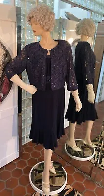 Mother Of The Bride Dress & Jacket Midnight Blue Tulip Hem 2pc 16 Jessica Howard • $39.99