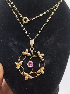 Edwardian 9ct Gold Circle Pendant With Gold Tone Chain • £99