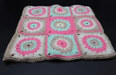 Handmade Patchwork Crocheted Cushion Cover(14x13 ) Double-sided Pinks & Blues • £6.99