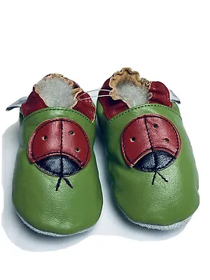 Mini Star Baby Shoes Green Red Ladybug Leather Slip On Size 0-6 Months NWOB • $9.99