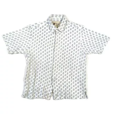 Vintage Silk Shirt Mens XL SS Button Up Blue White Cell Pattern Pocket • $17.70
