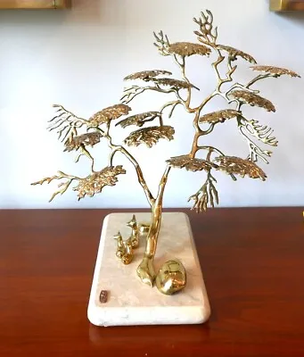 Bijan Mid Century Modern MCM Deer Cypress Tree Brass Sculpture • $195