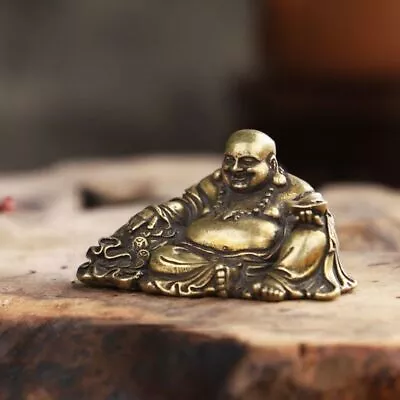 Antique Copper Maitreya Buddha Statue Small Desktop Brass Ornament Home Decor • $11.77