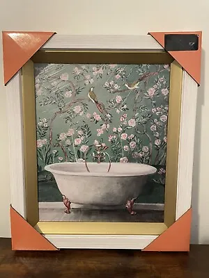 Metal Tub Floral Picture With White Frame 13.5 In X 11.5 In • $26.95